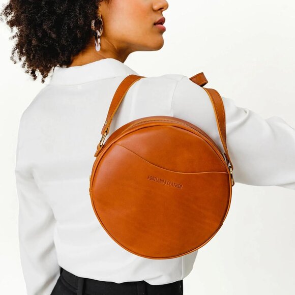 Leather Goods Circle Crossbody Bag for Women Honey